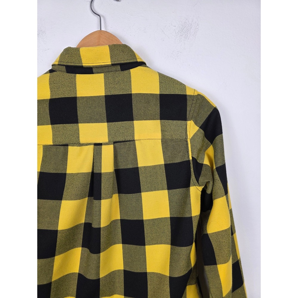DIXXON Ruckus Flannel Shirt Yellow Black Buffalo Plaid Button Up Women's Small - Picture 5 of 7